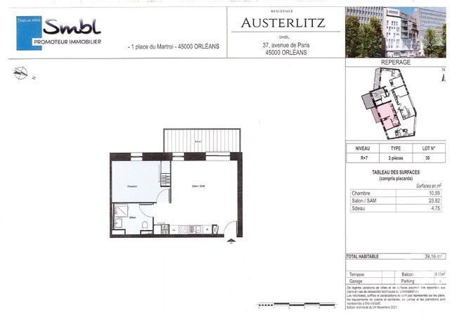 Appartement T2 à vendre - 2 pièces - 39.16 m2 - ORLEANS - 45 - CENTRE - Century 21 Premium
