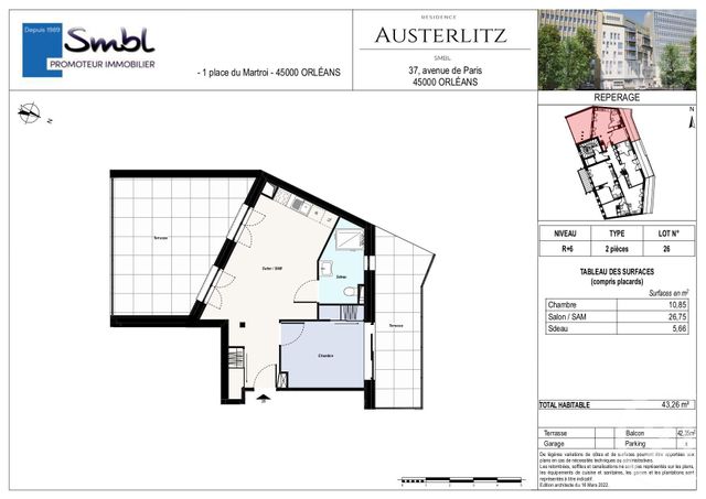 Appartement T2 à vendre - 2 pièces - 43.26 m2 - ORLEANS - 45 - CENTRE - Century 21 Premium